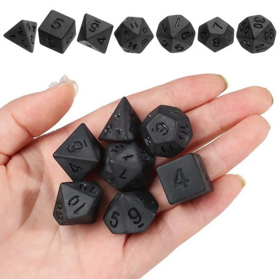 7 τεμάχια/Σετ Polyhedral Black Dice Σετ Παιχνιδιού Dice For TRPG DND Αξεσουάρ Πολυεδρικά ζάρια για επιτραπέζια παιχνίδια μαθηματικών καρτών