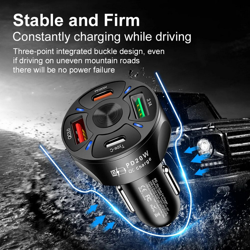 Dvigubas USB C PD 20W automobilinis įkroviklis Greitas įkrovimas PD Quick Charge 3.0 USB C automobilinio telefono įkroviklio adapteris, skirtas iPhone Xiaomi Samsung