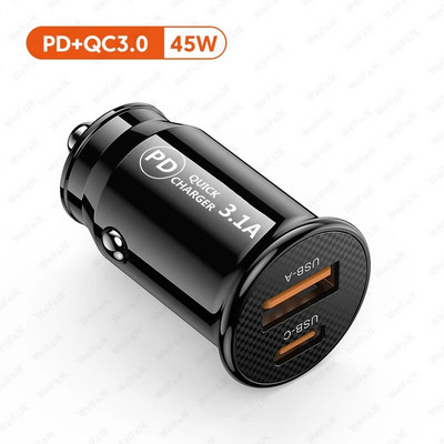 Încărcător de mașină PD 45W USB Încărcare rapidă 4.0 3.0 FCP SCP Tip C pentru Xiaomi iPhone 11 12 13 14 Pro Max Încărcare rapidă pentru telefon de mașină