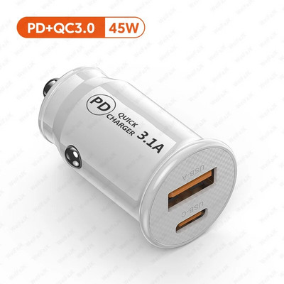Încărcător de mașină PD 45W USB Încărcare rapidă 4.0 3.0 FCP SCP Tip C pentru Xiaomi iPhone 11 12 13 14 Pro Max Încărcare rapidă pentru telefon de mașină