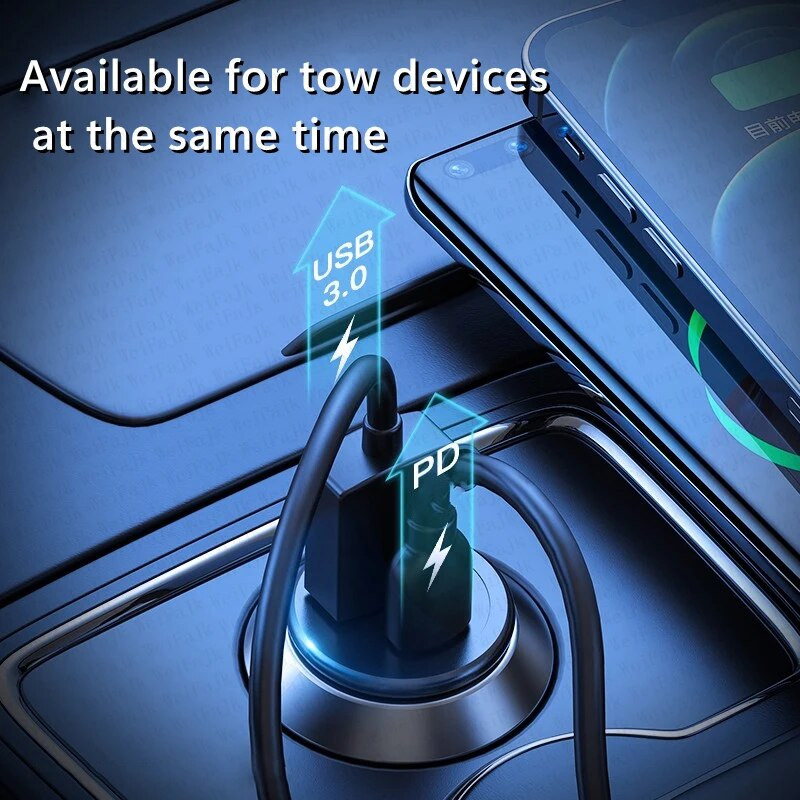 PD 45W USB automašīnas lādētājs Quick Charge 4.0 3.0 FCP SCP Type C Xiaomi iPhone 11 12 13 14 Pro Max ātras uzlādes automašīnas tālruņa lādētājs