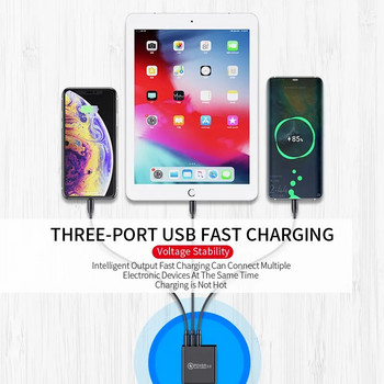 3 USB Pors Charger QC 3.0 Adapter for Xiaomi Samsung iPhone Phone Chargers Φορτιστής τοίχου γρήγορης φόρτισης με ψηφιακή οθόνη LED