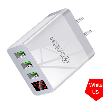 3 USB Pors Charger Adaptor QC 3.0 pentru Xiaomi Samsung iPhone Încărcătoare de telefon Încărcător de perete cu încărcare rapidă cu afișaj digital LED