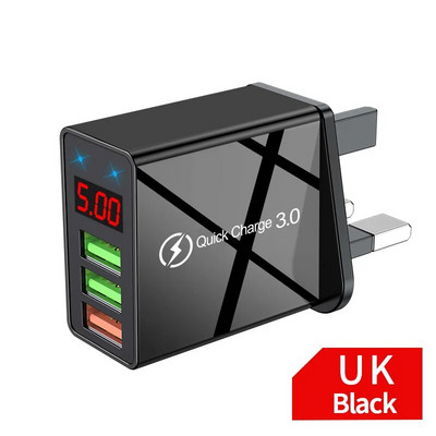 3 USB Pors Charger Adaptor QC 3.0 pentru Xiaomi Samsung iPhone Încărcătoare de telefon Încărcător de perete cu încărcare rapidă cu afișaj digital LED