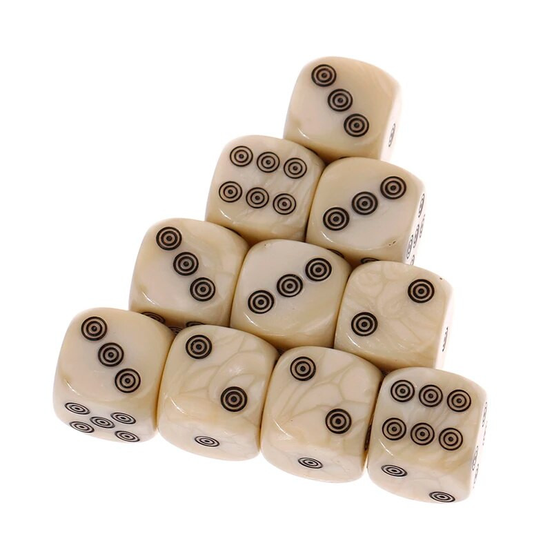 10 gab. 16 mm akrila ziloņkaula kauliņš D6 kauliņš galda spēlēm, apaļas izklaides ballītes kubi madžongs aksesuāri