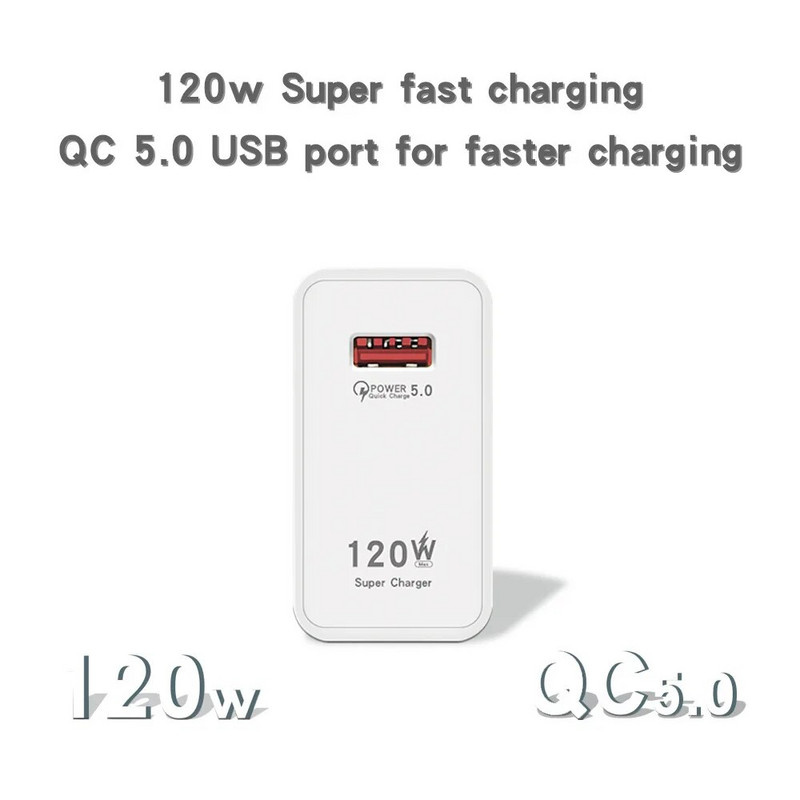 120W USB įkroviklis EU/US/UK Standartinis itin greitas mobiliojo telefono QC 3.0 įkrovimo galvutė, skirta Xiaomi Redmi iPhone Samsung adapteriui