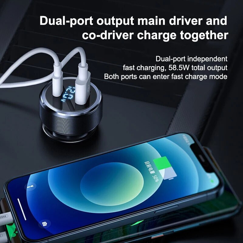 68W PD automašīnas lādētājs USB tipa C ātras uzlādes automašīnas tālruņa adapteris iPhone 13 12 Xiaomi Huawei Samsung S21 S22 Quick Charge 3.0