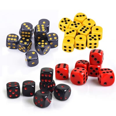 10PCS/Παρτίδα 16mm D6 Ακρυλικό Μαύρο στρογγυλεμένο ζάρι με Red dot Drinking Digital Dices for Board Gambling 6 Sides Poker Party Game.