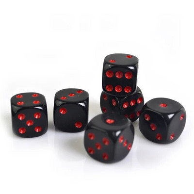 10 buc./lot zaruri rotunjite acrilice negre D6 16 mm cu punct roșu zaruri digitale pentru băut pentru jocuri de noroc joc de poker pe 6 părți.
