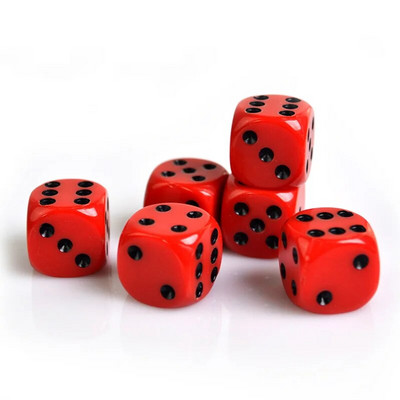 10 buc./lot zaruri rotunjite acrilice negre D6 16 mm cu punct roșu zaruri digitale pentru băut pentru jocuri de noroc joc de poker pe 6 părți.
