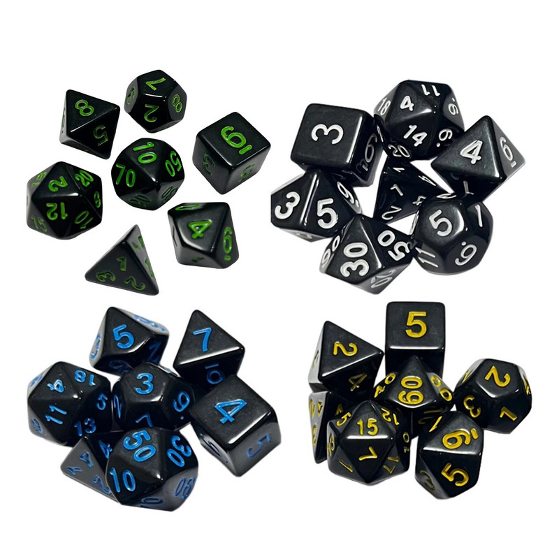 7gab Mini daudzskaldņu kauliņu komplekts D4 D6 D8 D10 D10 D12 D20 kauliņi Glitter spēļu piederumi Dnd galda spēlēm
