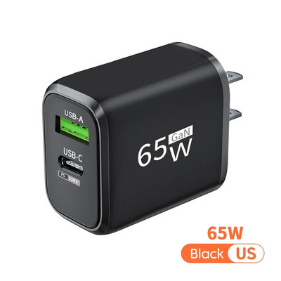 Încărcător USB 65W GaN PD Tip C Adaptor pentru telefon mobil Încărcare rapidă pentru iPhone Samsung Xiaomi Huawei Încărcător de perete Quick Charge 3.0