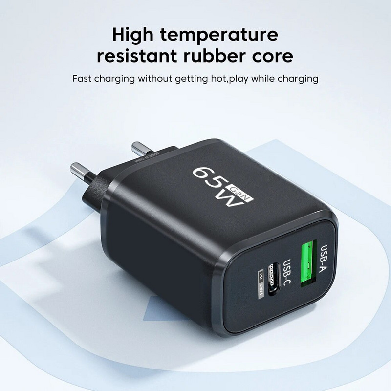 Φορτιστής USB 65W GaN PD Τύπος C Προσαρμογέας κινητού τηλεφώνου γρήγορη φόρτιση για iPhone Samsung Xiaomi Huawei Quick Charge 3.0 Φορτιστής τοίχου