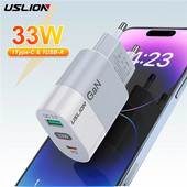 Încărcător USB USLION GaN pentru tabletă și laptop, încărcare rapidă, tip C, încărcător rapid PD, adaptor priză KR pentru Iphone 15 Samsung 33W