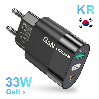 Încărcător USB USLION GaN pentru tabletă și laptop, încărcare rapidă, tip C, încărcător rapid PD, adaptor priză KR pentru Iphone 15 Samsung 33W