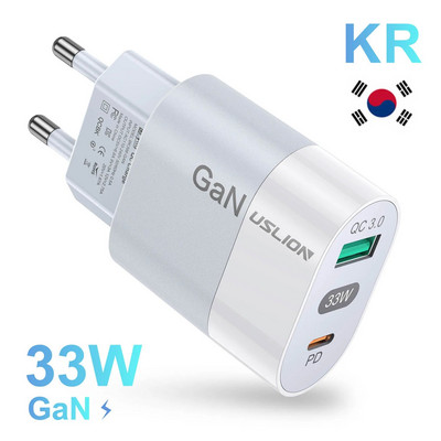 Încărcător USB USLION GaN pentru tabletă și laptop, încărcare rapidă, tip C, încărcător rapid PD, adaptor priză KR pentru Iphone 15 Samsung 33W