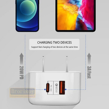 EU US UK Βύσμα 20W Φορτιστής κινητού τηλεφώνου γρήγορης φόρτισης Γρήγορη φόρτιση QC 3.0 με προσαρμογέα PD Φορτιστής τοίχου USB για iPhone 12 Samsung
