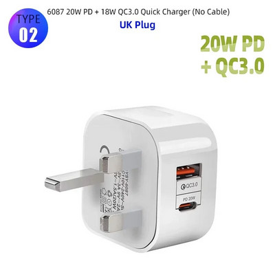 EU US UK Plug 20W Încărcare rapidă Încărcător pentru telefon mobil Încărcare rapidă QC 3.0 Cu adaptor PD Încărcător USB de perete pentru iPhone 12 Samsung