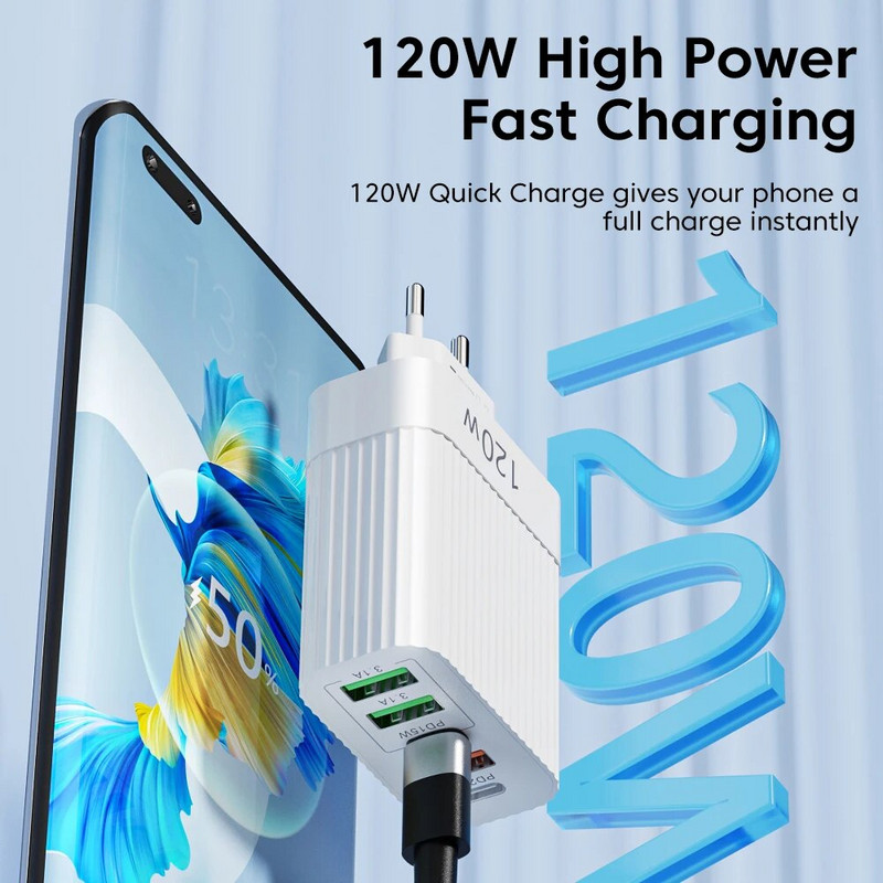 Olaf 120W 5 prievadų USB įkroviklis greito įkrovimo adapteris C tipo mobiliojo telefono įkroviklis skirtas Xiaomi Huawei Samsung iPhone krovikliams