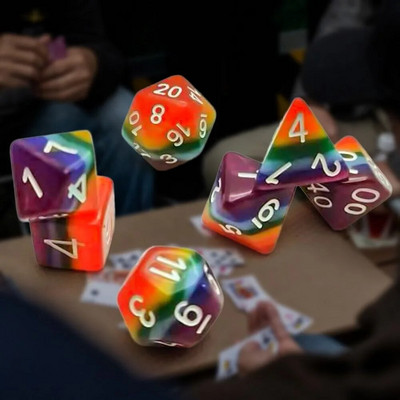 7 τεμάχια/Σετ Polyhedral Rainbow Dice Game Dice For TRPG DND Αξεσουάρ Πολυεδρικά ζάρια για επιτραπέζια παιχνίδια μαθηματικών καρτών