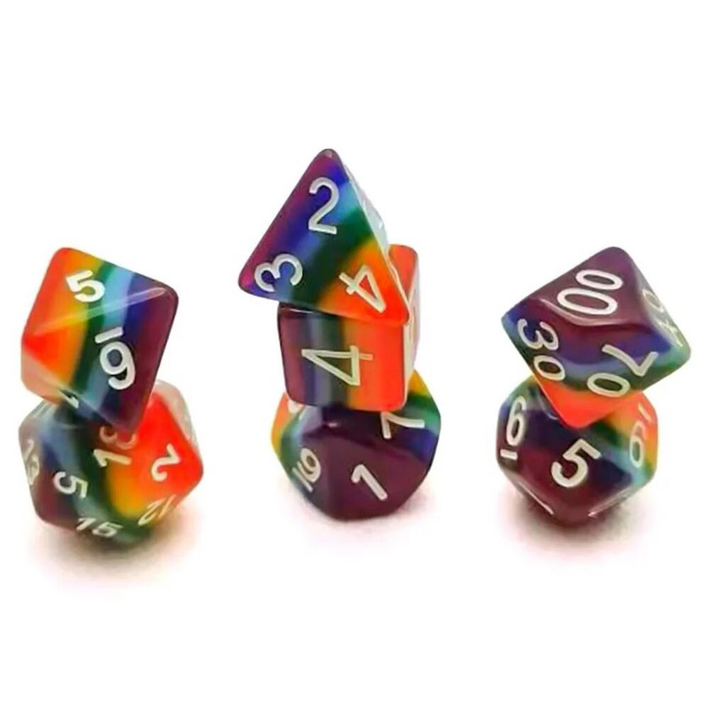 7 τεμάχια/Σετ Polyhedral Rainbow Dice Game Dice For TRPG DND Αξεσουάρ Πολυεδρικά ζάρια για επιτραπέζια παιχνίδια μαθηματικών καρτών