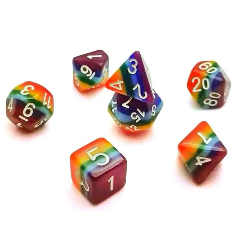 7 τεμάχια/Σετ Polyhedral Rainbow Dice Game Dice For TRPG DND Αξεσουάρ Πολυεδρικά ζάρια για επιτραπέζια παιχνίδια μαθηματικών καρτών