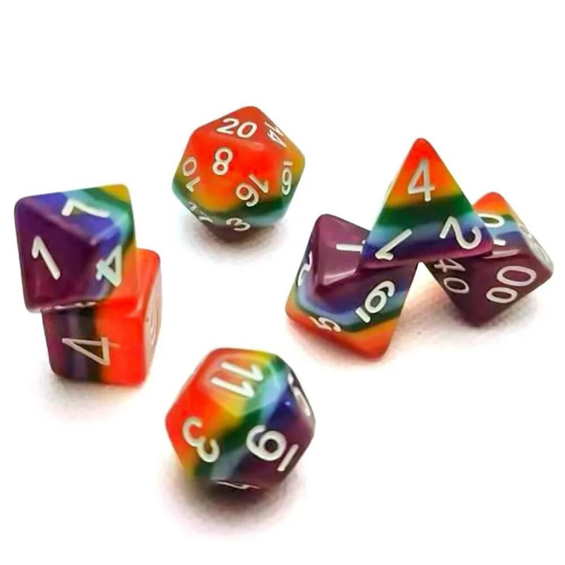 7 τεμάχια/Σετ Polyhedral Rainbow Dice Game Dice For TRPG DND Αξεσουάρ Πολυεδρικά ζάρια για επιτραπέζια παιχνίδια μαθηματικών καρτών