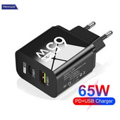 Încărcător USB GaN 65W 2 porturi PD Tip C Încărcător de perete Încărcare rapidă Adaptor de alimentare pentru telefon mobil pentru iPhone 14 Xiaomi Samsung QC 3.0