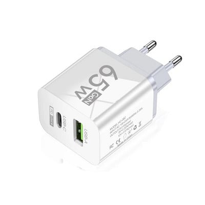 Încărcător USB GaN 65W 2 porturi PD Tip C Încărcător de perete Încărcare rapidă Adaptor de alimentare pentru telefon mobil pentru iPhone 14 Xiaomi Samsung QC 3.0