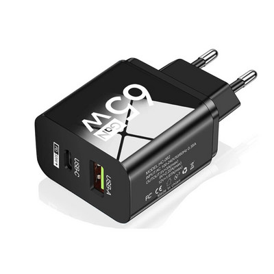 Încărcător USB GaN 65W 2 porturi PD Tip C Încărcător de perete Încărcare rapidă Adaptor de alimentare pentru telefon mobil pentru iPhone 14 Xiaomi Samsung QC 3.0