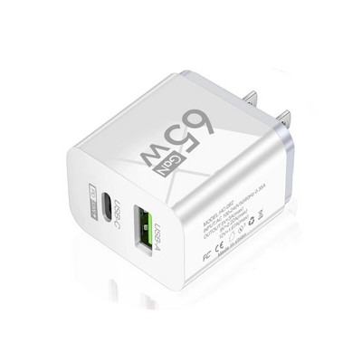Încărcător USB GaN 65W 2 porturi PD Tip C Încărcător de perete Încărcare rapidă Adaptor de alimentare pentru telefon mobil pentru iPhone 14 Xiaomi Samsung QC 3.0