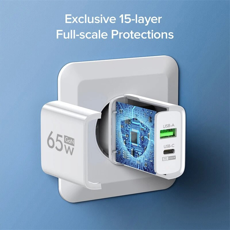 GaN 65W USB φορτιστής 2 θυρών PD Τύπος C Φορτιστής τοίχου Γρήγορη φόρτιση Μετασχηματιστής ρεύματος κινητού τηλεφώνου για iPhone 14 Xiaomi Samsung QC 3.0