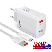 Încărcător rapid de 120 W pentru iPhone Xiaomi 12 Pro Samsung Huawei GaN Încărcător USB Încărcare rapidă 5.0 Adaptor de încărcare a telefonului Priză UE/SUA/UK
