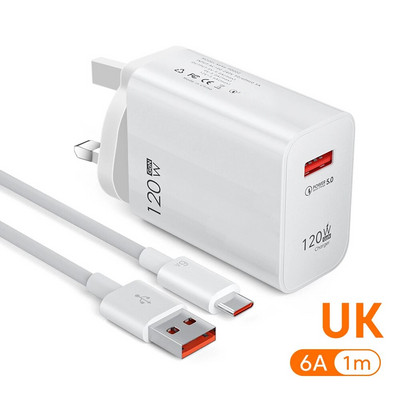 Încărcător rapid de 120 W pentru iPhone Xiaomi 12 Pro Samsung Huawei GaN Încărcător USB Încărcare rapidă 5.0 Adaptor de încărcare a telefonului Priză UE/SUA/UK