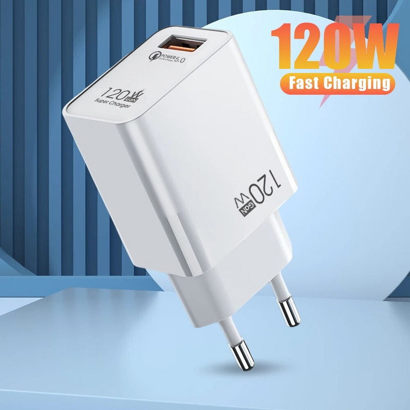 120 W greitas įkroviklis skirtas iPhone Xiaomi 12 Pro Samsung Huawei GaN USB įkroviklis Quick Charge 5.0 telefono įkrovimo adapteris EU/US/UK Kištukas