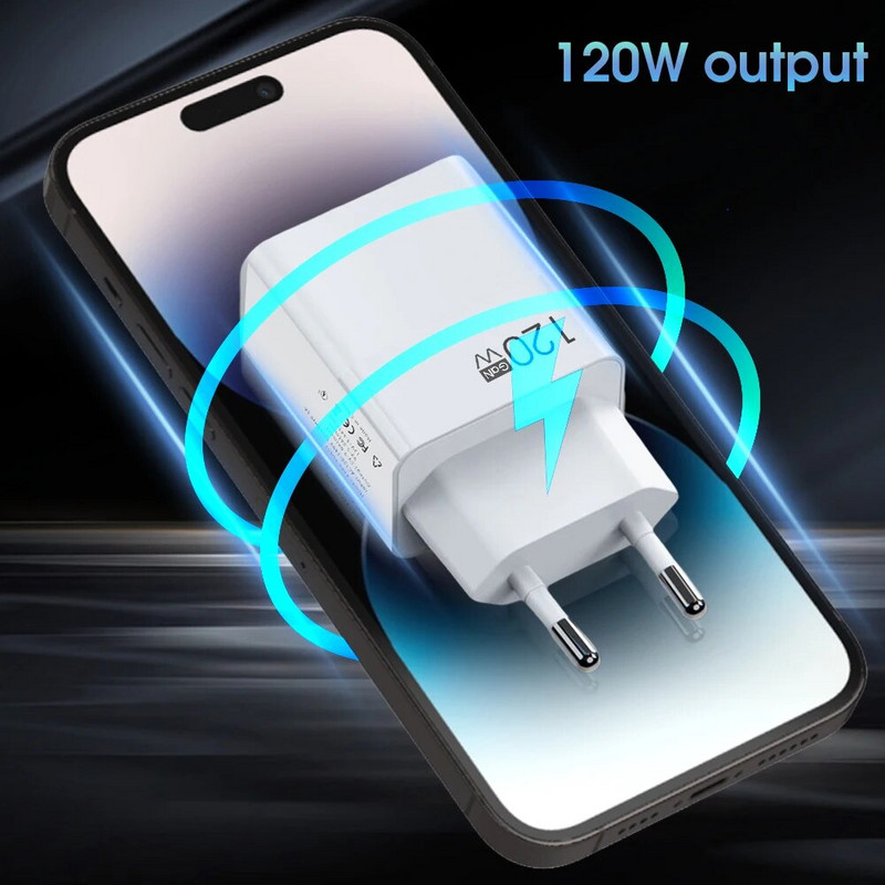 120 W greitas įkroviklis skirtas iPhone Xiaomi 12 Pro Samsung Huawei GaN USB įkroviklis Quick Charge 5.0 telefono įkrovimo adapteris EU/US/UK Kištukas