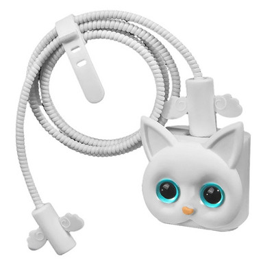 Carcasă de protecție pentru încărcător de pisici de desene animate pentru iPhone Manșon adaptor de alimentare 18W 20W Kit organizator cablu Winder pentru iPhone 14 13 12 ProMax