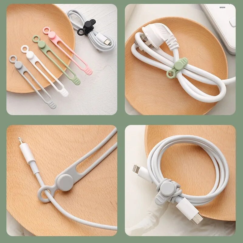 6 vnt. silikoninis kabelio vyniojimo laido laikiklis, skirtas ausinių telefono įkrovikliui, pelei, daugkartiniam tvirtinimui, kabelio laikiklio raištelių laido valdymui