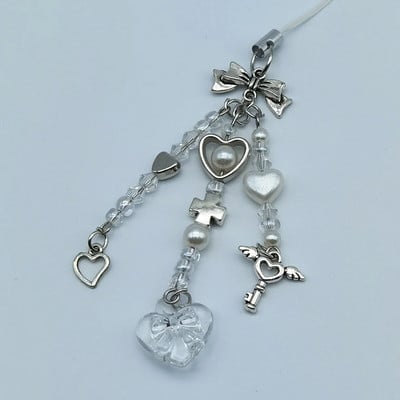 Ružičasti Y2K privjesak za telefon Kawaii privjesak za torbu iPhone Samsung Slatki dodaci Žene Djevojka Remen za trakice s perlama U Koreji