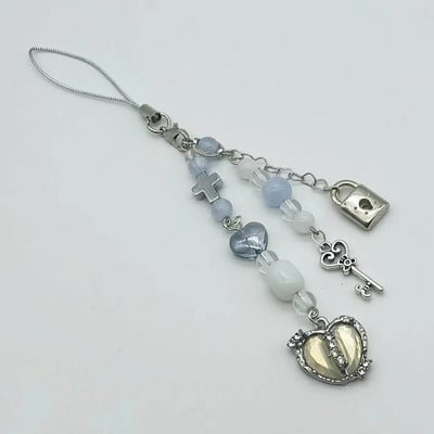 Ružičasti Y2K privjesak za telefon Kawaii privjesak za torbu iPhone Samsung Slatki dodaci Žene Djevojka Remen za trakice s perlama U Koreji