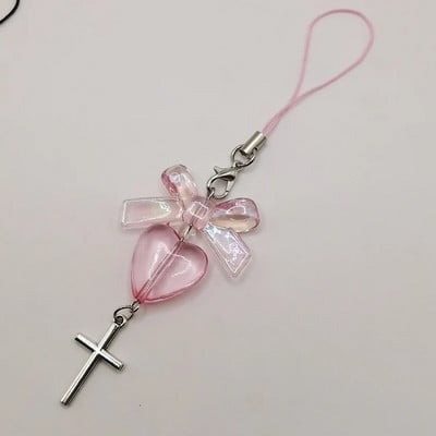 Ružičasti Y2K privjesak za telefon Kawaii privjesak za torbu iPhone Samsung Slatki dodaci Žene Djevojka Remen za trakice s perlama U Koreji