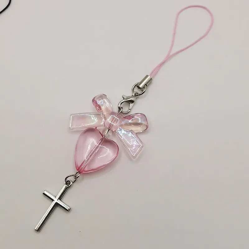 Ružičasti Y2K privjesak za telefon Kawaii privjesak za torbu iPhone Samsung Slatki dodaci Žene Djevojka Remen za trakice s perlama U Koreji