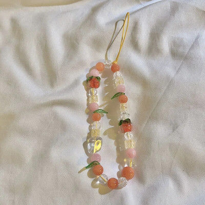 Persiku fāzēm mobilā tālruņa piekariņa siksniņa ķēde Sieviešu saldās meitenes rotaslietas Pērļu mobilā telefona ziedu aukla iPhone atslēgu piekariņam