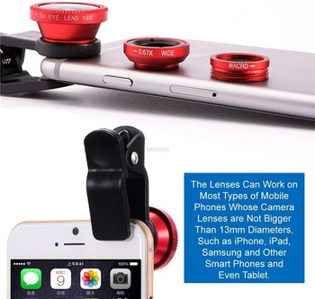 Φορητός 3 σε 1 Fish Eye κάμερα Φακός κινητού τηλεφώνου για Smartphone Ευρυγώνιος Κλιπ φακού Fisheye Μακροτηλέφωνο Αξεσουάρ Android