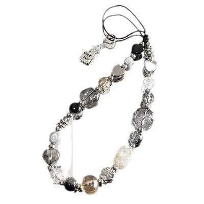 Must-valge hõbedane retrotelefoni amulettide rihm, ainulaadne helmestega ripats, originaal võtmehoidja tarvikud CCD iPhone 11 õhupodide jaoks