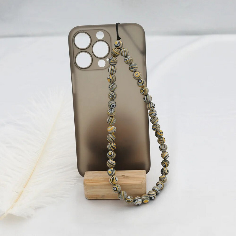 8 mm kollase malahhiidi helmestega telefonikett looduslikust kivist võtmehoidja ripats Lihtne telefonipael mobiiltelefoni ümbrise tarvikud