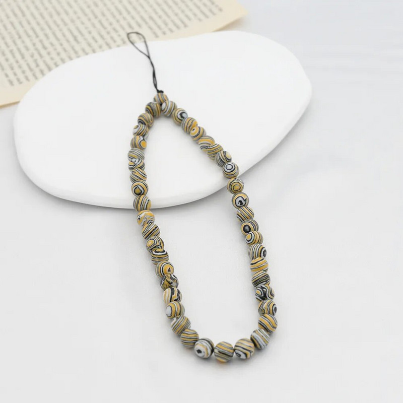 8 mm kollase malahhiidi helmestega telefonikett looduslikust kivist võtmehoidja ripats Lihtne telefonipael mobiiltelefoni ümbrise tarvikud