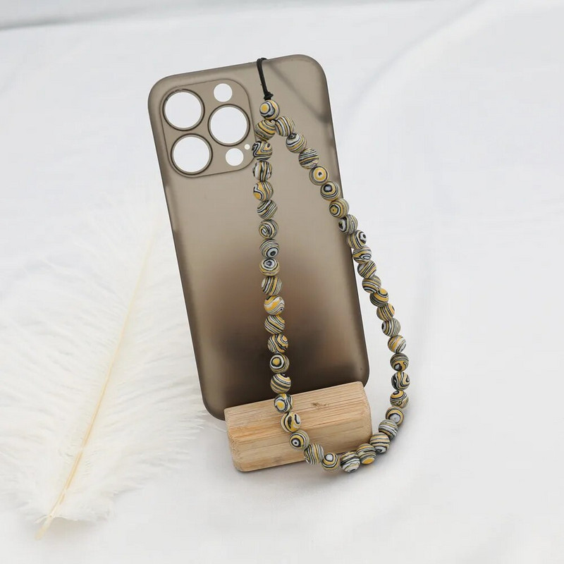 8 mm kollase malahhiidi helmestega telefonikett looduslikust kivist võtmehoidja ripats Lihtne telefonipael mobiiltelefoni ümbrise tarvikud