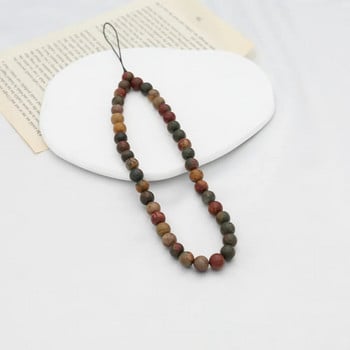 8mm Picasso Stone Beaded Chain Phone Handmdade Natural Stone Ιμάντας κινητού τηλεφώνου Anti Lost Chain Κορδόνι Διακόσμηση θήκης τηλεφώνου