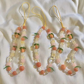 Oranžā oriģinālā piekariņu siksniņa Mobilā tālruņa ķēde, ar rokām darināta, jauks Kawaii fāzēm, pielāgots kulons Kawaii Y2K futrālis